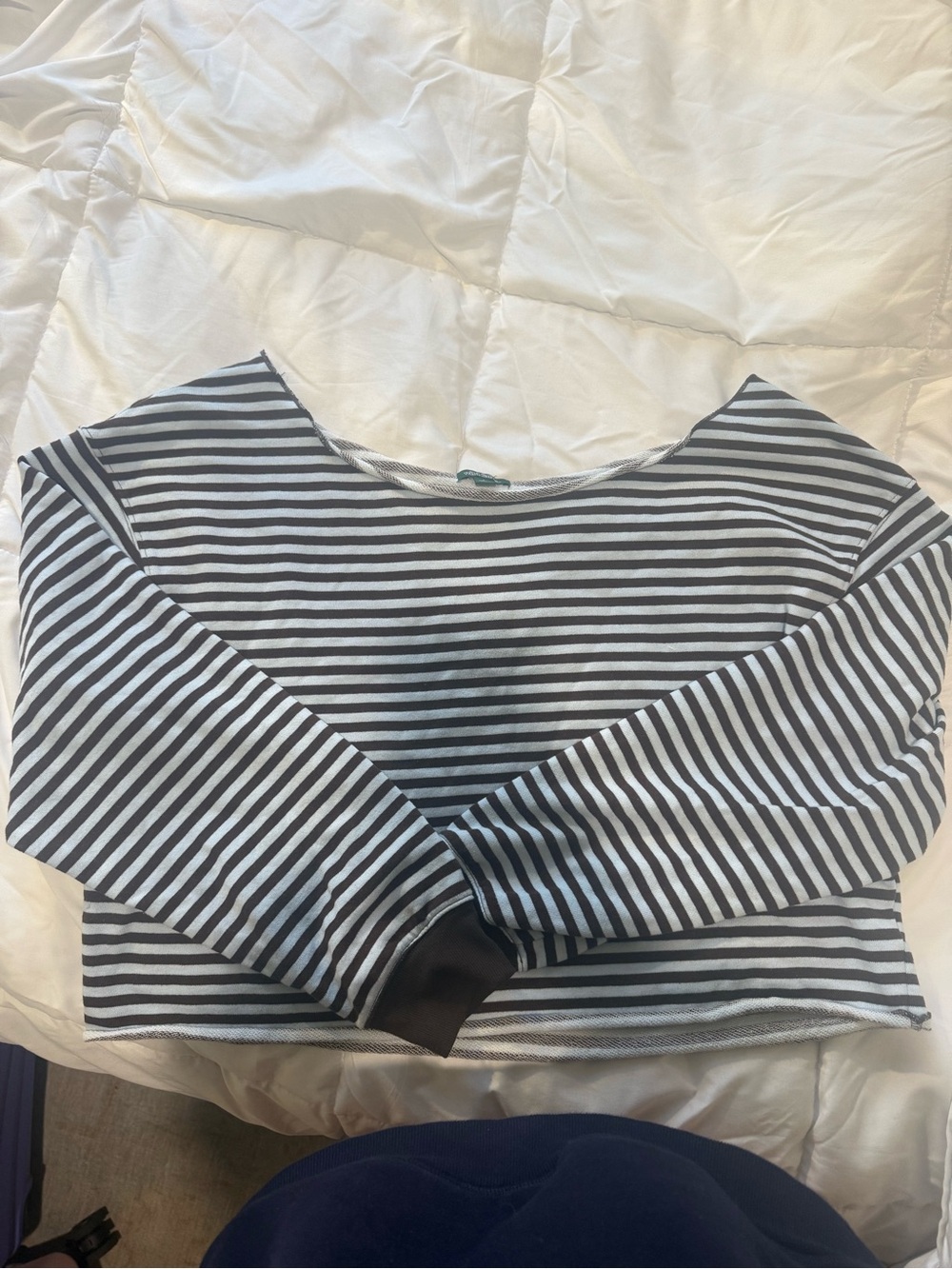 wild fable Black & White Striped Long Sleeve Cropped Tee